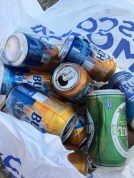 Beer cans bagged from the road