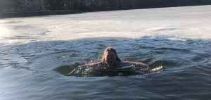 Arianna swimming in Ashfield Lake during the Ides of March